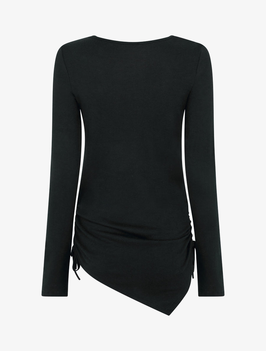 Pull droit à boucles strassées et bords asymétriques - Noir - 2