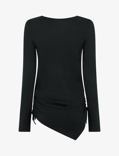 Pull droit à boucles strassées et bords asymétriques - Noir - 2