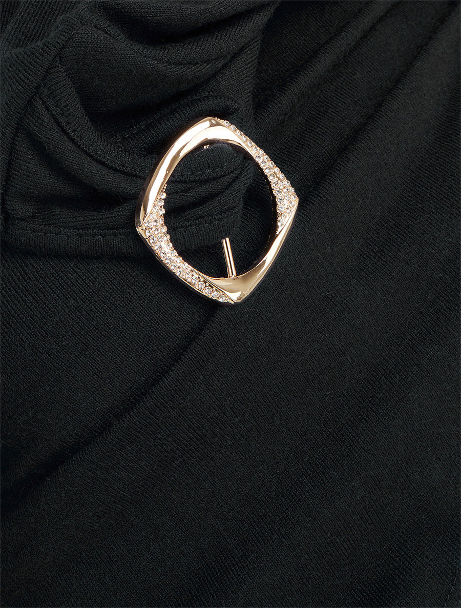 Pull droit à boucles strassées et bords asymétriques - Noir - 3