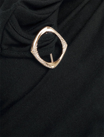 Pull droit à boucles strassées et bords asymétriques - Noir - 3