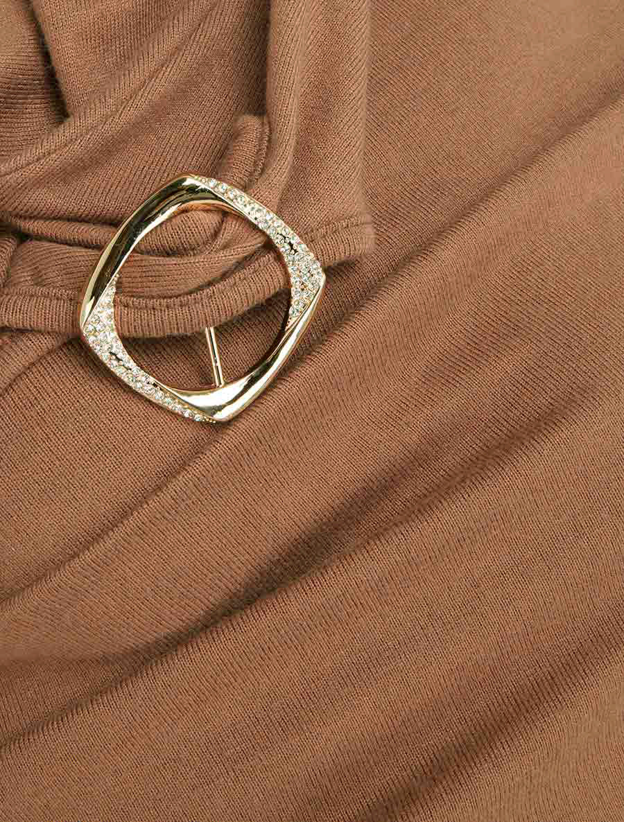 Pull droit à boucles strassées et bords asymétriques - Camel - 3