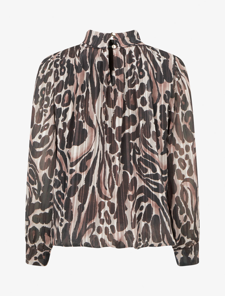 Blouse en voile imprimé léopard - Marron - 2