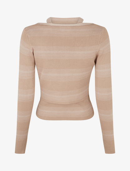 Ensemble boléro et débardeur à rayures - Taupe - 2