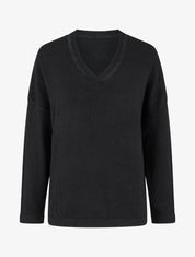 Pull coupe carrée à col V - Noir - 1