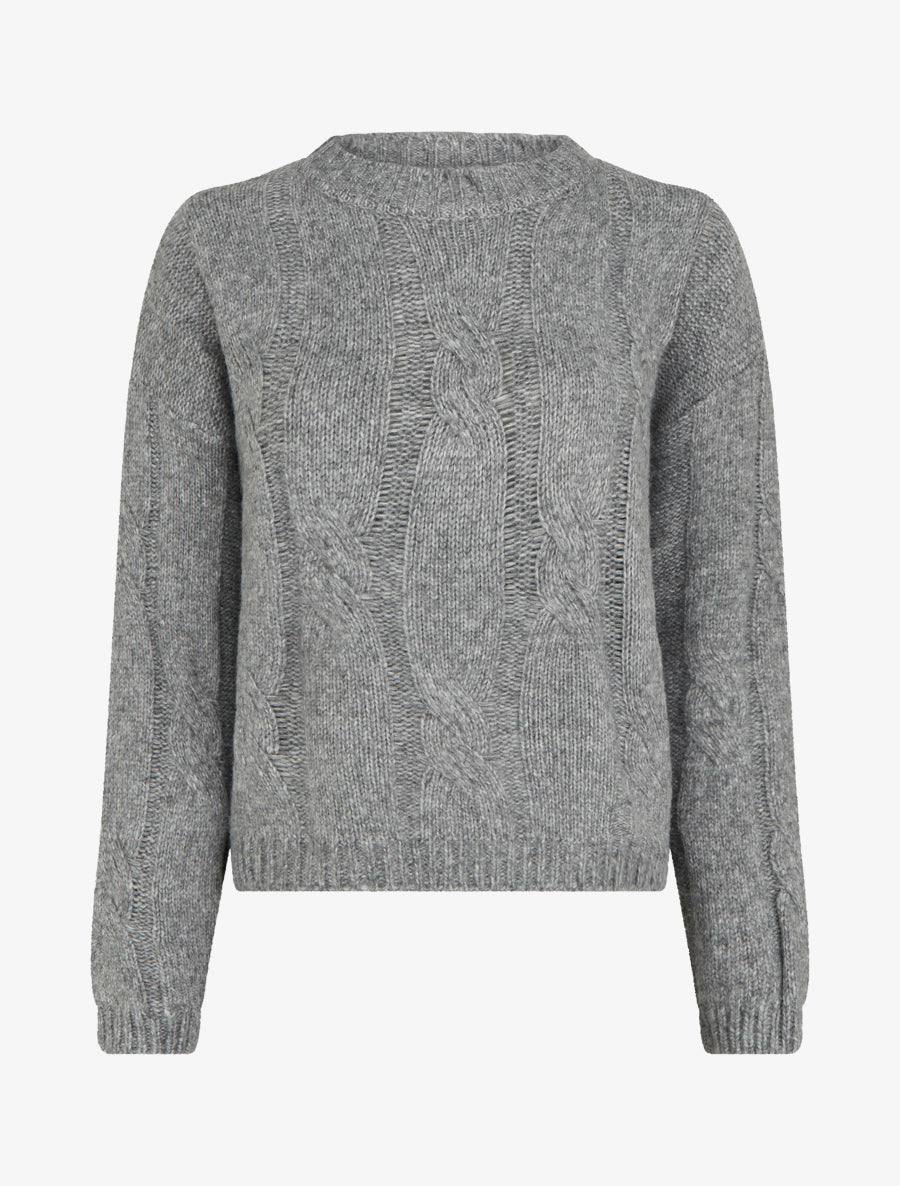 Pull uni à motif torsade - Gris - 1