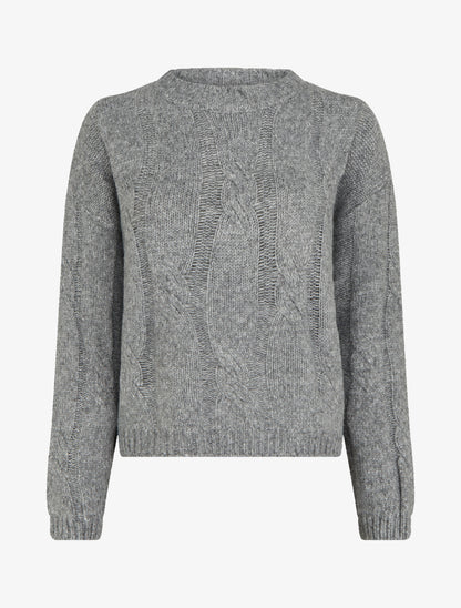 Pull uni à motif torsade - Gris - 1