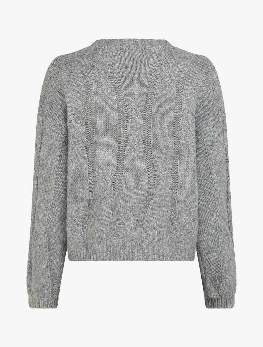 Pull uni à motif torsade - Gris - 2