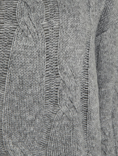 Pull uni à motif torsade - Gris - 3