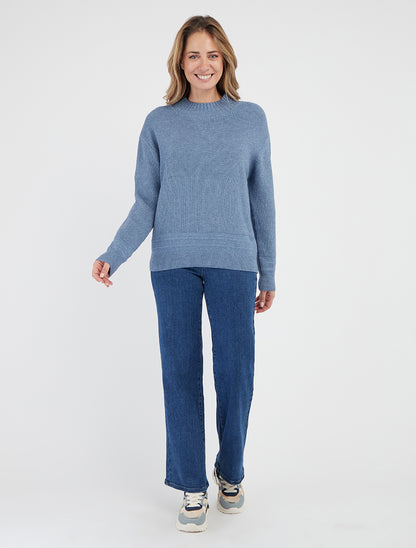 Pull droit uni côtelé - Bleu