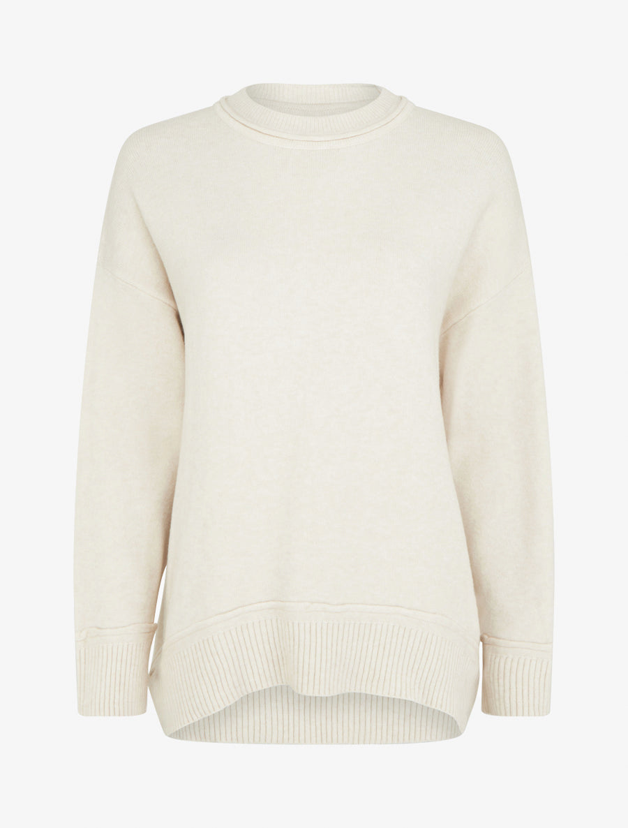 Pull droit uni à bords côtélés - Écru - 1