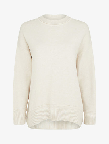 Pull droit uni à bords côtélés - Écru - 1