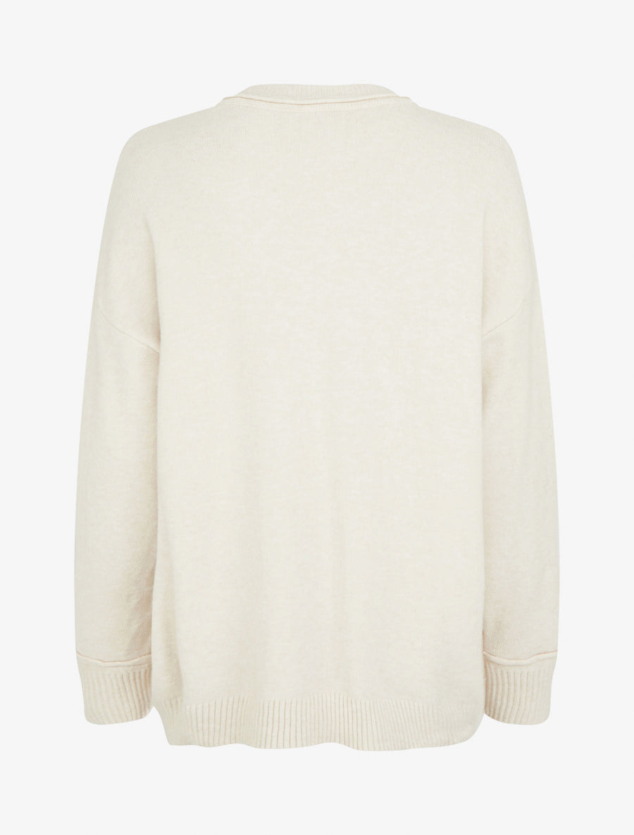 Pull droit uni à bords côtélés - Écru - 2