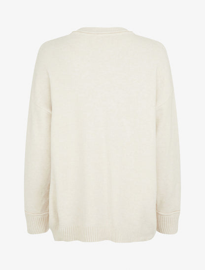 Pull droit uni à bords côtélés - Écru - 2