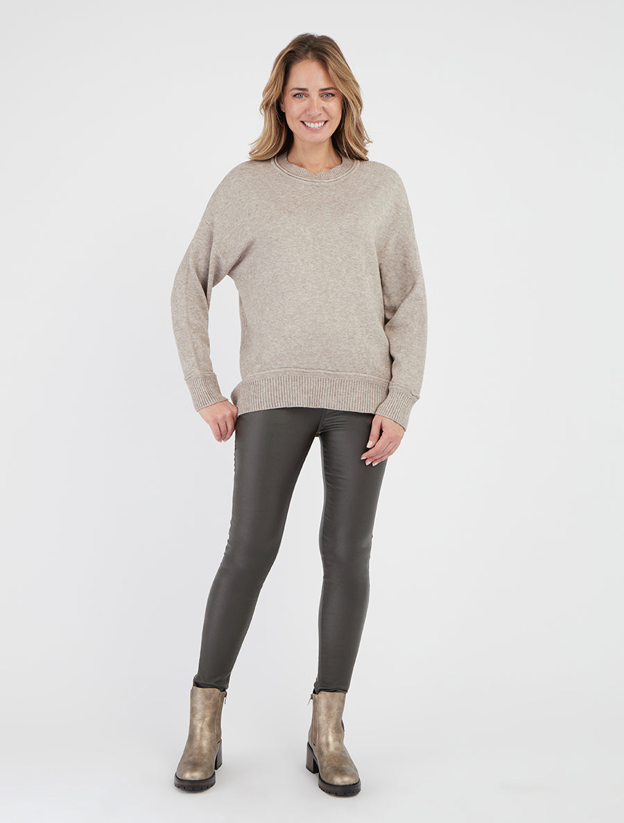 Pull droit uni à bords côtélés - Taupe