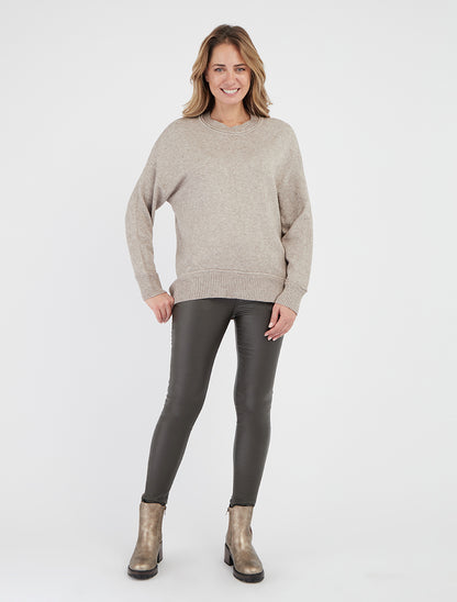 Pull droit uni à bords côtélés - Taupe