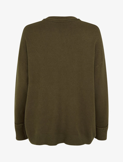 Pull droit uni à bords côtélés - Kaki - 2
