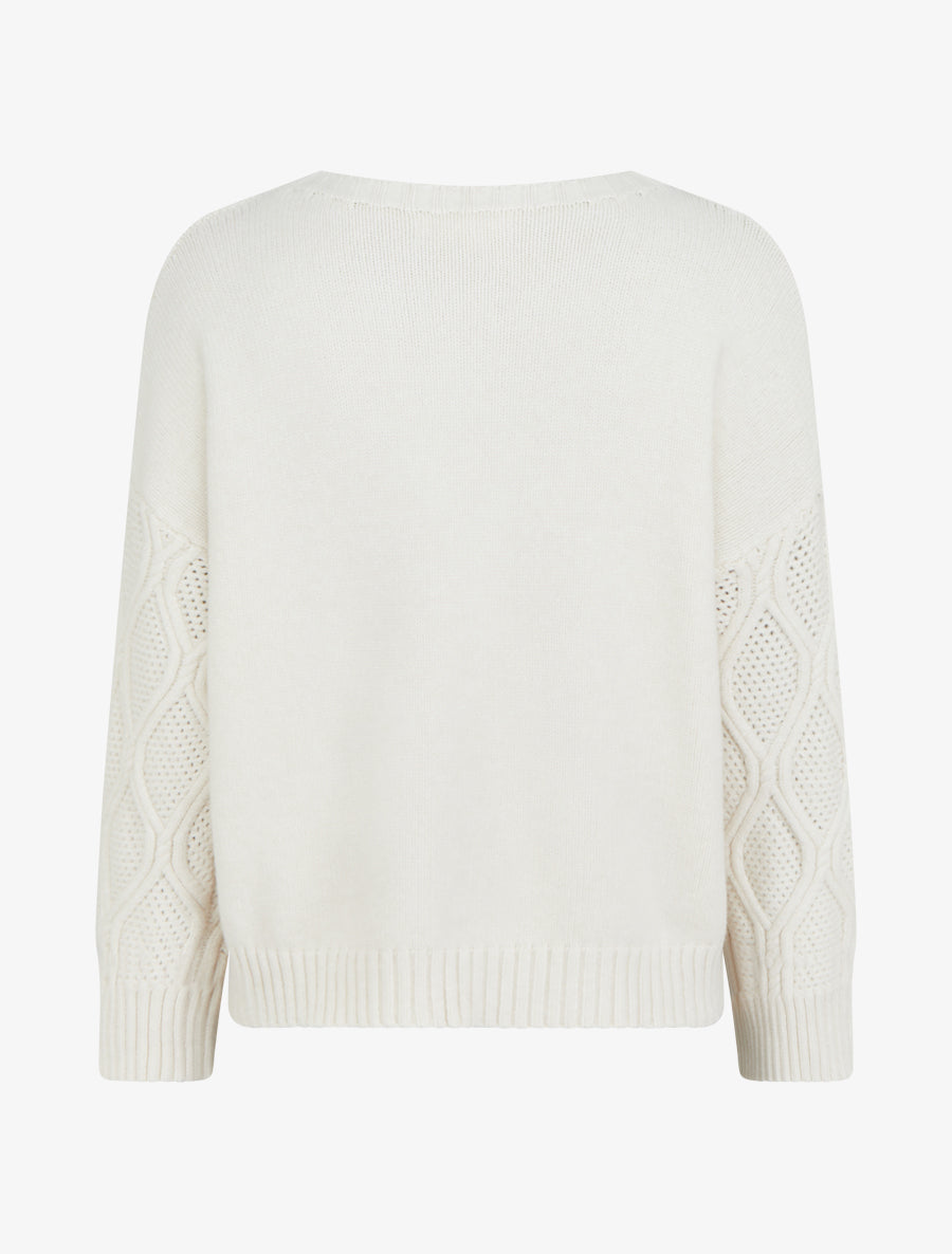 Pull uni à manches ajourées - Écru - 2