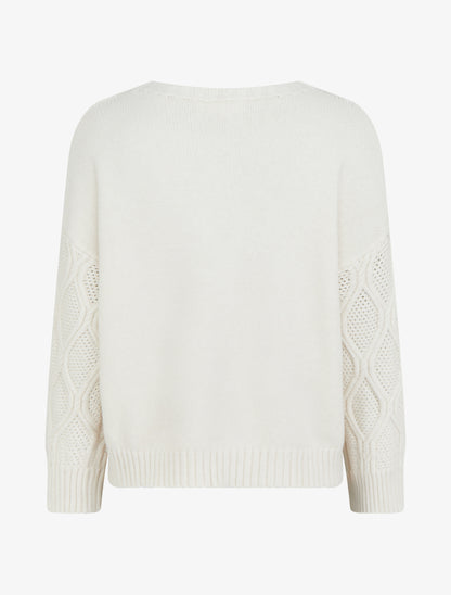 Pull uni à manches ajourées - Écru - 2