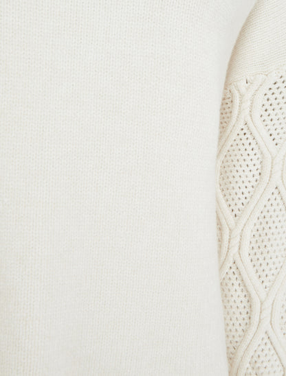 Pull uni à manches ajourées - Écru - 3