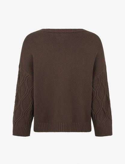 Pull uni à manches ajourées - Marron - 2