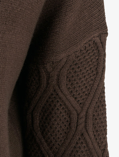 Pull uni à manches ajourées - Marron - 3