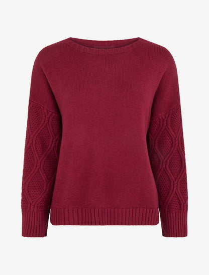 Pull uni à manches ajourées - Bordeaux - 1