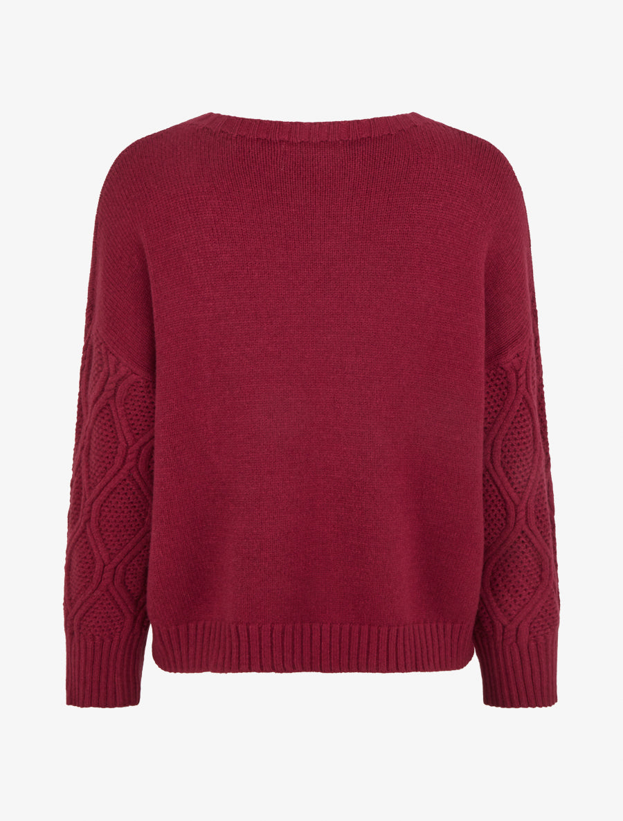 Pull uni à manches ajourées - Bordeaux - 2