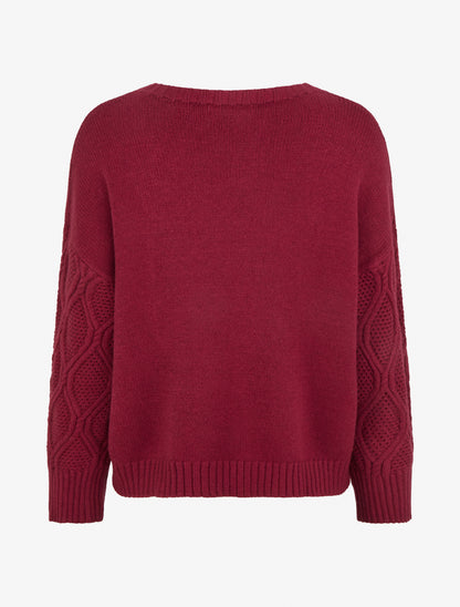 Pull uni à manches ajourées - Bordeaux - 2