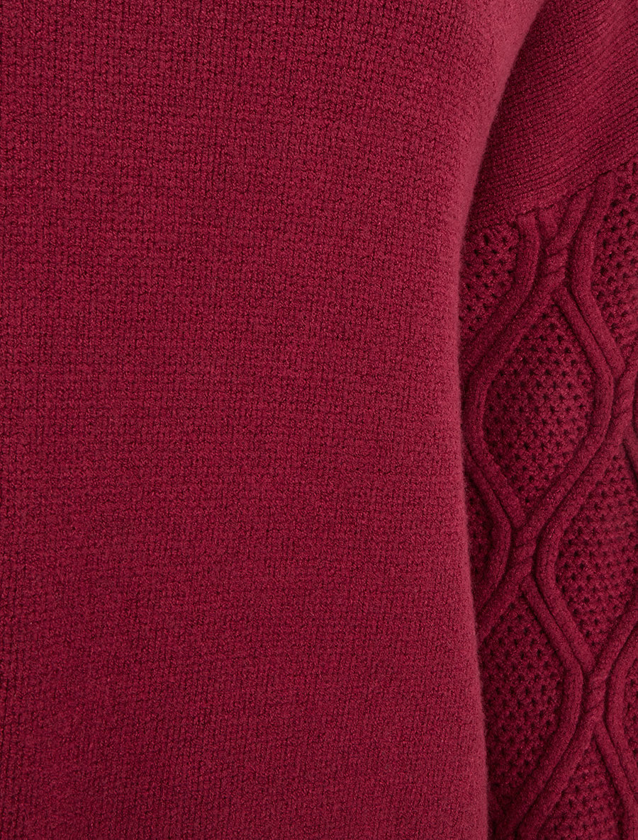 Pull uni à manches ajourées - Bordeaux - 3