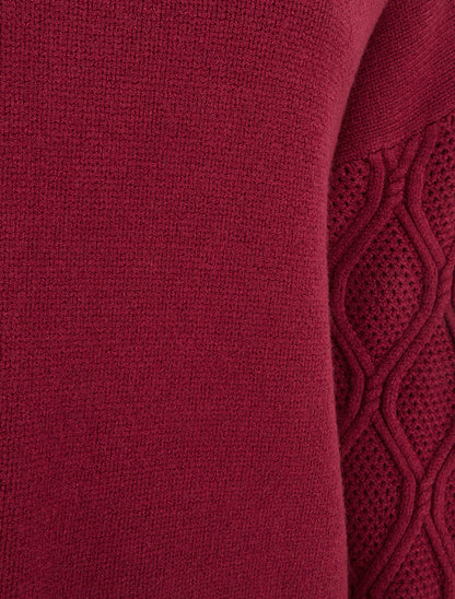 Pull uni à manches ajourées - Bordeaux - 3
