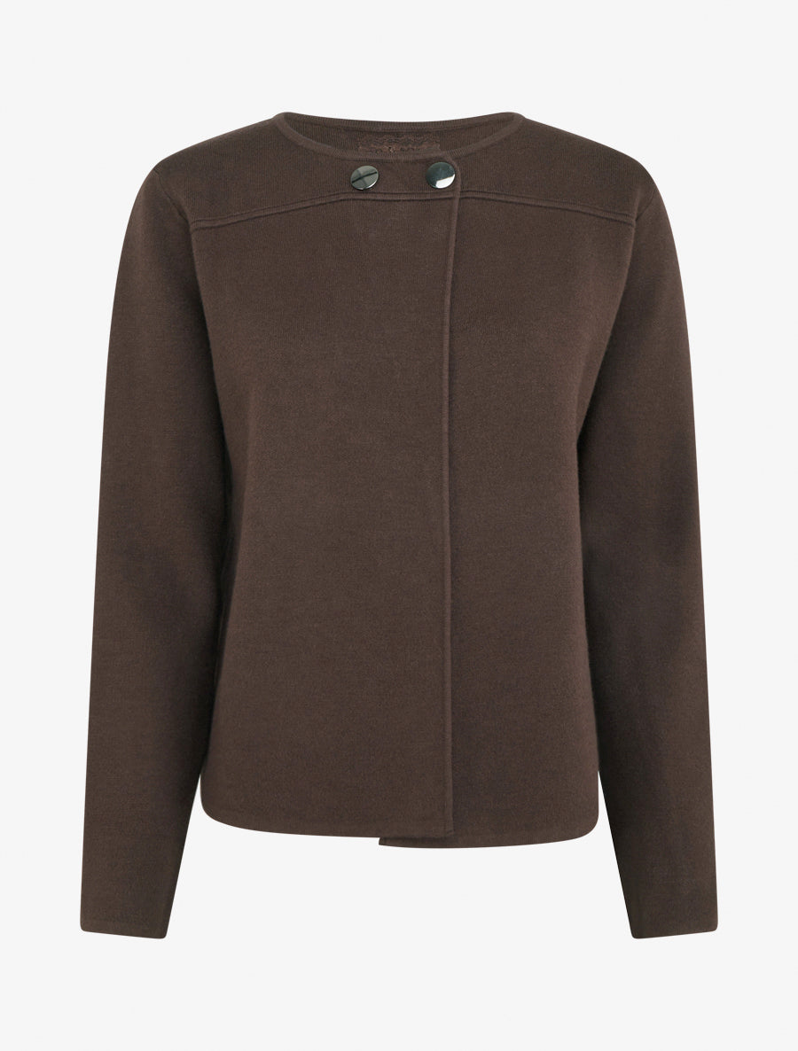 Cardigan uni à deux boutons - Marron - 1