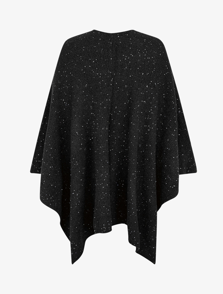 Poncho long uni à sequins - Noir - 2