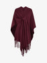 Poncho long uni à franges - Prune - 1