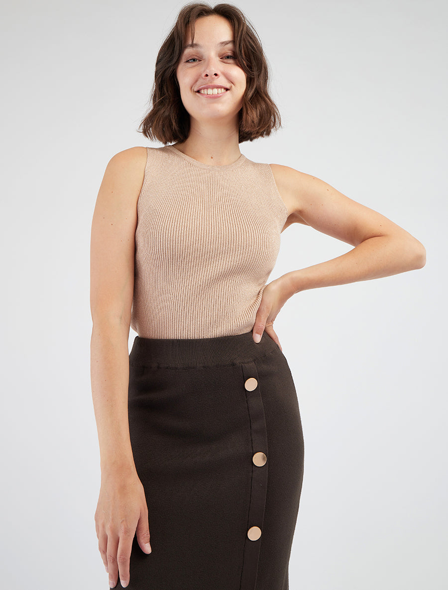 Débardeur côtelé irisé coupe ajustée - Beige