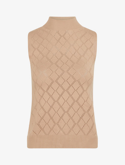 Débardeur droit en maille effet quadrillé - Beige - 1