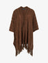 Poncho mi-long uni à franges et sequins - Marron - 1