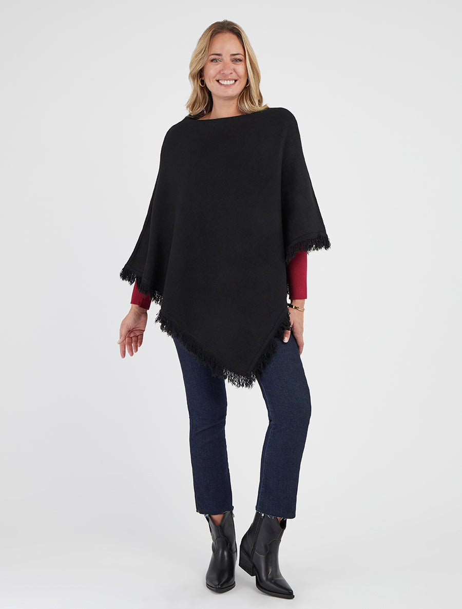 Poncho en maille à franges - Noir