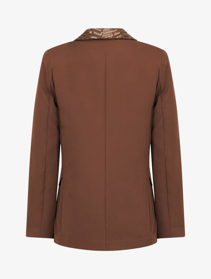 Blazer col à sequins - Marron - 2