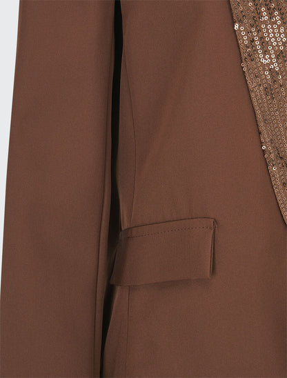 Blazer col à sequins - Marron - 3