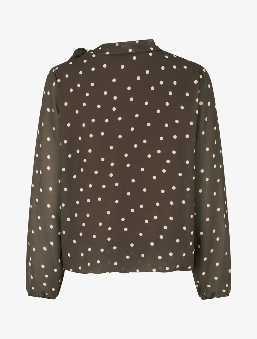 Top à pois et col lavallière - Marron - 2
