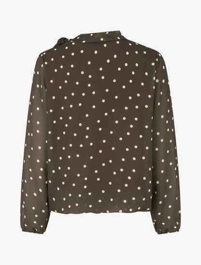 Top à pois et col lavallière - Marron - 2