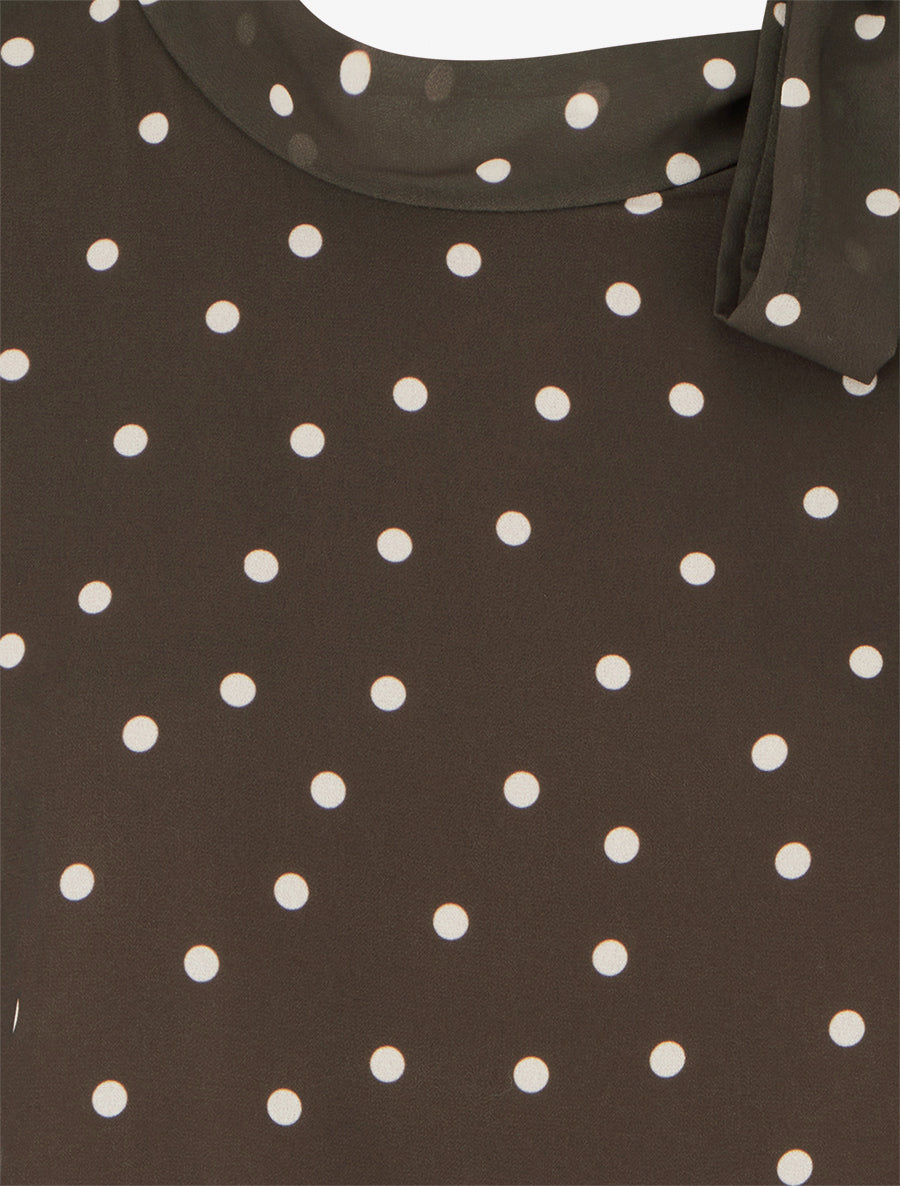 Top à pois et col lavallière - Marron - 3