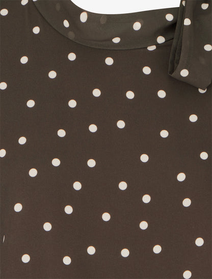 Top à pois et col lavallière - Marron - 3