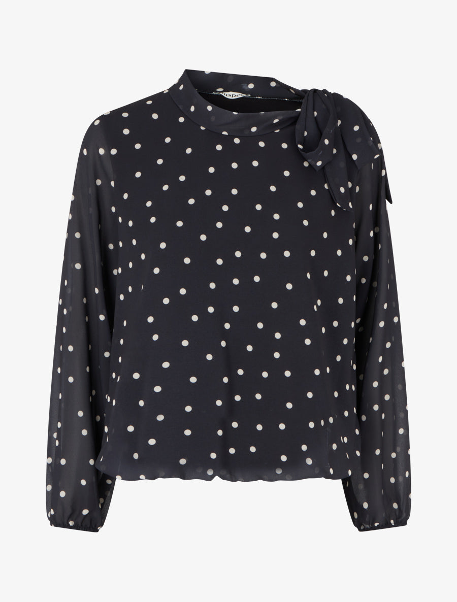 Top à pois et col lavallière - Bleu nuit - 1