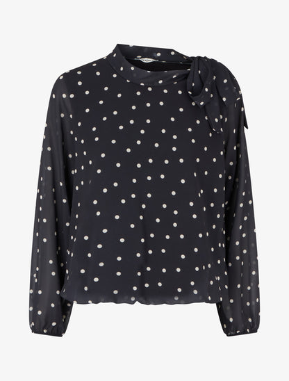 Top à pois et col lavallière - Bleu nuit - 1