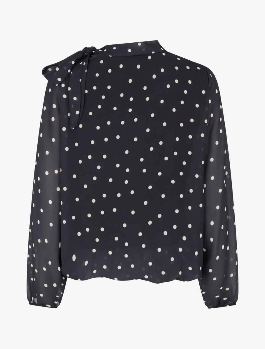 Top à pois et col lavallière - Bleu nuit - 2