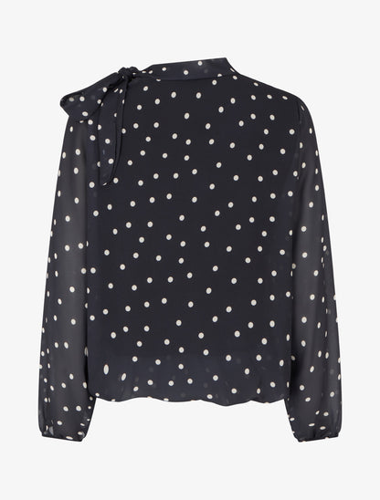 Top à pois et col lavallière - Bleu nuit - 2