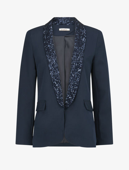 Blazer col à sequins - Marine - 1