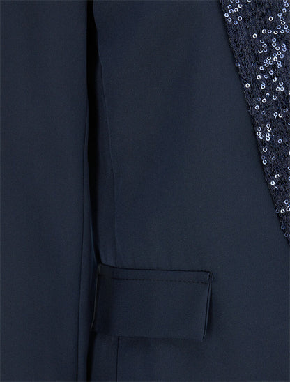 Blazer col à sequins - Marine - 3