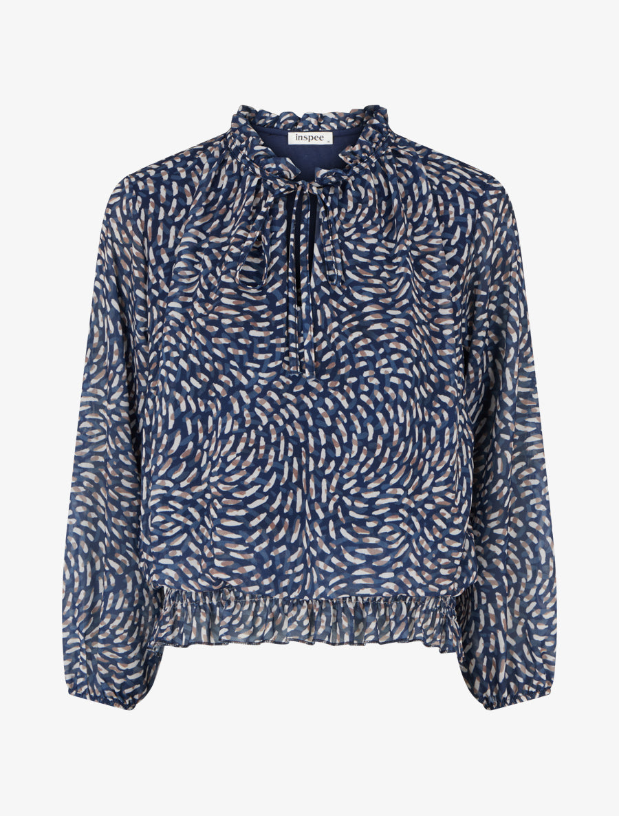 Blouse imprimé fantaisie coupe boule - Marine - 1